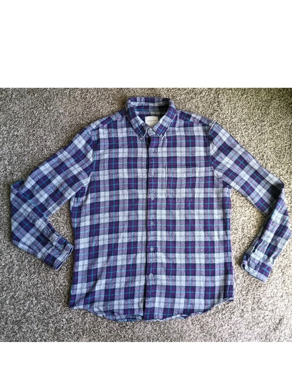 American Eagle Purple Flannel Size L Button Up Shirt Warm Plaid Striped